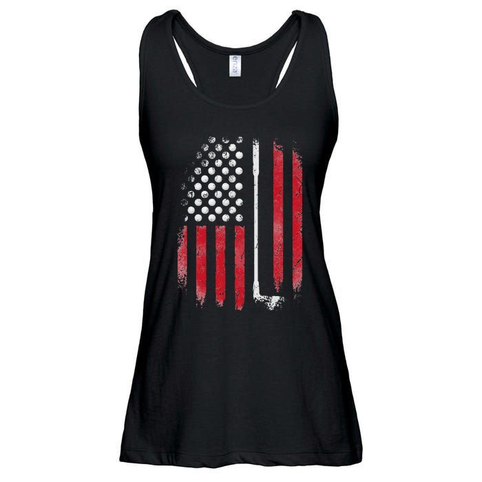 Retro American Flag Golf Gift for Golfer Funny Golf Club Ladies Essential Flowy Tank