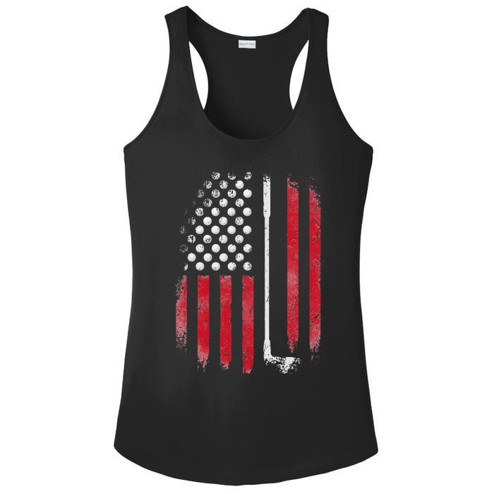 Retro American Flag Golf Gift for Golfer Funny Golf Club Ladies PosiCharge Competitor Racerback Tank