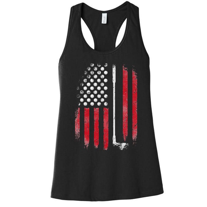 Retro American Flag Golf Gift for Golfer Funny Golf Club Women's Racerback Tank