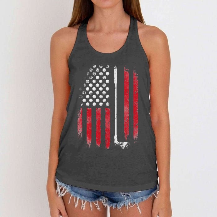 Retro American Flag Golf Gift for Golfer Funny Golf Club Women's Knotted Racerback Tank