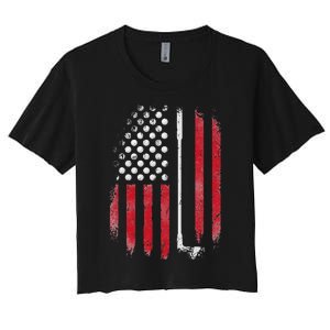 Retro American Flag Golf Gift for Golfer Funny Golf Club Women's Crop Top Tee