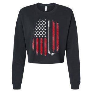 Retro American Flag Golf Gift for Golfer Funny Golf Club Cropped Pullover Crew