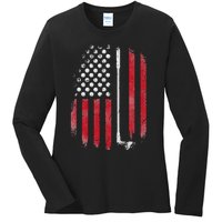 Retro American Flag Golf Gift for Golfer Funny Golf Club Ladies Long Sleeve Shirt