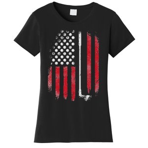 Retro American Flag Golf Gift for Golfer Funny Golf Club Women's T-Shirt