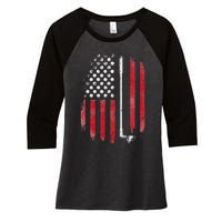 Retro American Flag Golf Gift for Golfer Funny Golf Club Women's Tri-Blend 3/4-Sleeve Raglan Shirt