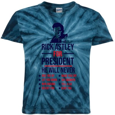 Rick Astley For President Kids Tie-Dye T-Shirt