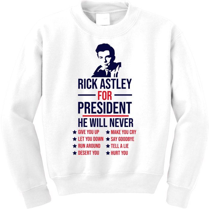 Rick Astley For President Kids Sweatshirt