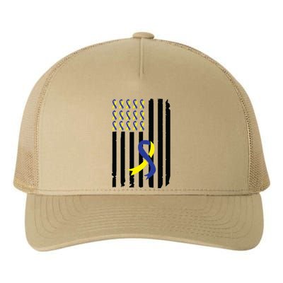 Ribbon American Flag Down Syndrome Awareness Gift Yupoong Adult 5-Panel Trucker Hat