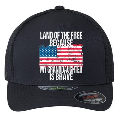 Retro American Flag Land Of The Free Military Granddaughter Gift Flexfit Unipanel Trucker Cap