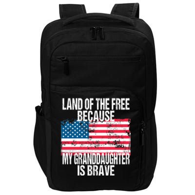 Retro American Flag Land Of The Free Military Granddaughter Gift Impact Tech Backpack