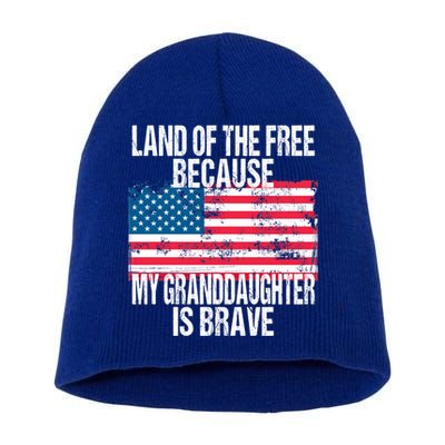 Retro American Flag Land Of The Free Military Granddaughter Gift Short Acrylic Beanie