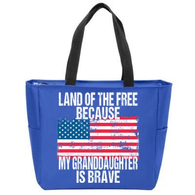 Retro American Flag Land Of The Free Military Granddaughter Gift Zip Tote Bag