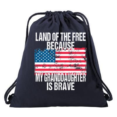 Retro American Flag Land Of The Free Military Granddaughter Gift Drawstring Bag