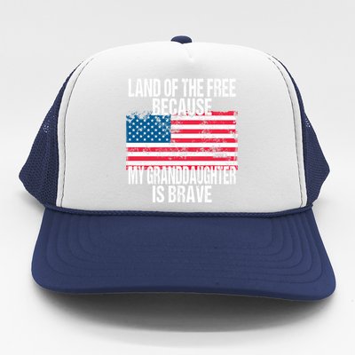 Retro American Flag Land Of The Free Military Granddaughter Gift Trucker Hat