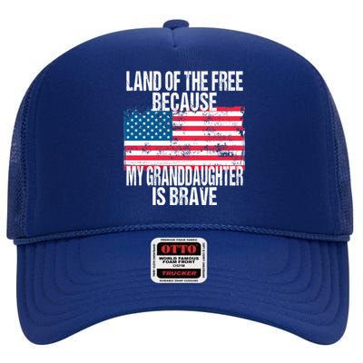 Retro American Flag Land Of The Free Military Granddaughter Gift High Crown Mesh Back Trucker Hat