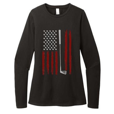 Retro American Flag Golf Gift For Golfer Womens CVC Long Sleeve Shirt