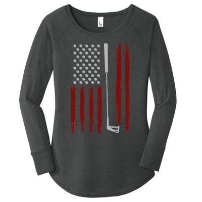 Retro American Flag Golf Gift For Golfer Women's Perfect Tri Tunic Long Sleeve Shirt