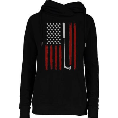 Retro American Flag Golf Gift For Golfer Womens Funnel Neck Pullover Hood