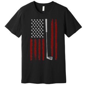 Retro American Flag Golf Gift For Golfer Premium T-Shirt