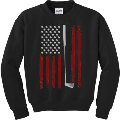 Retro American Flag Golf Gift For Golfer Kids Sweatshirt