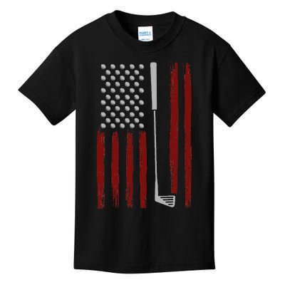 Retro American Flag Golf Gift For Golfer Kids T-Shirt