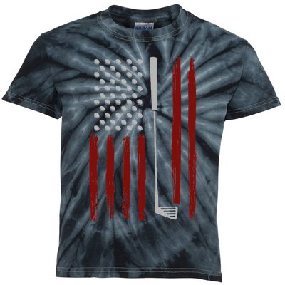 Retro American Flag Golf Gift For Golfer Kids Tie-Dye T-Shirt