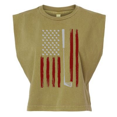 Retro American Flag Golf Gift For Golfer Garment-Dyed Women's Muscle Tee