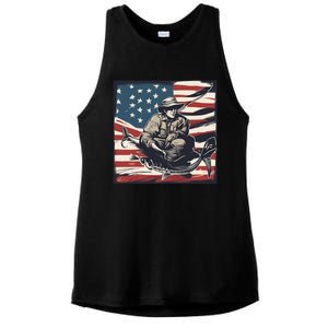 Retro American Flag Funny Fishing Rod Design Great Gift Ladies PosiCharge Tri-Blend Wicking Tank