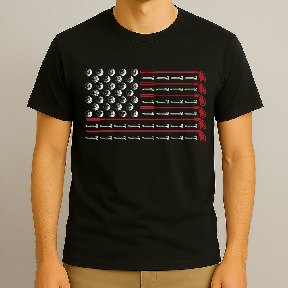 Retro American Flag Golf Gift for Golfer Funny Golf Club T-Shirt