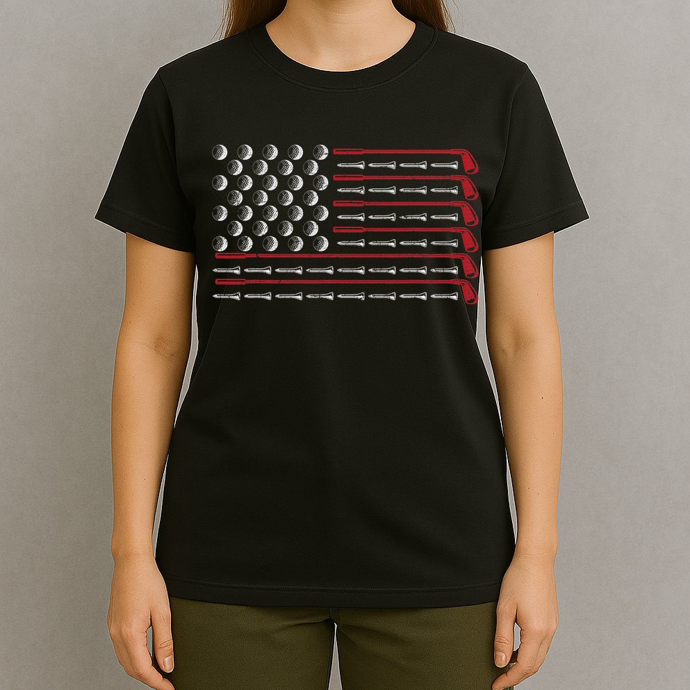Retro American Flag Golf Gift for Golfer Funny Golf Club T-Shirt