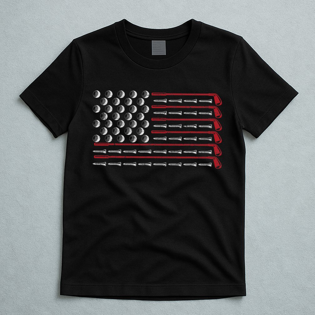 Retro American Flag Golf Gift for Golfer Funny Golf Club T-Shirt