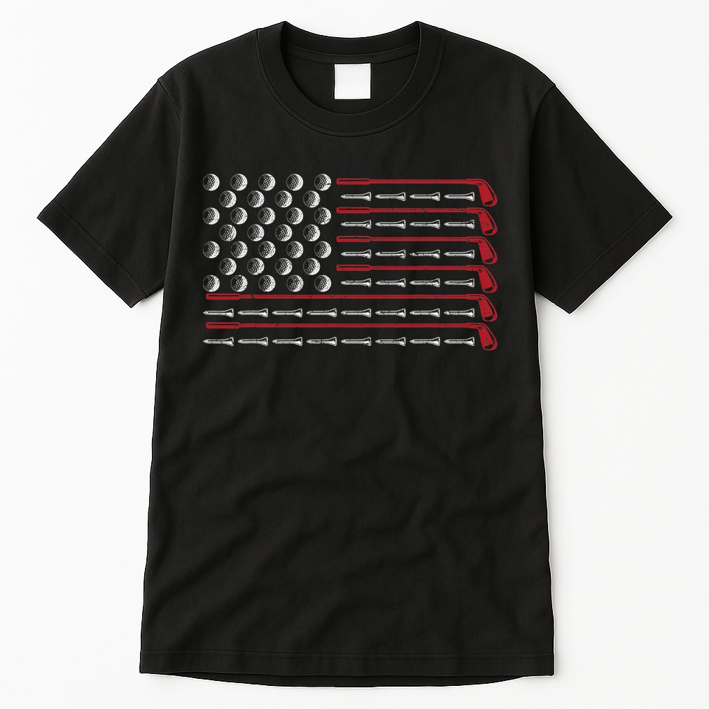 Retro American Flag Golf Gift for Golfer Funny Golf Club Tall T-Shirt