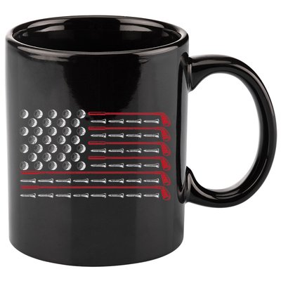 Retro American Flag Golf Gift for Golfer Funny Golf Club 11oz C Handle Ceramic Mug