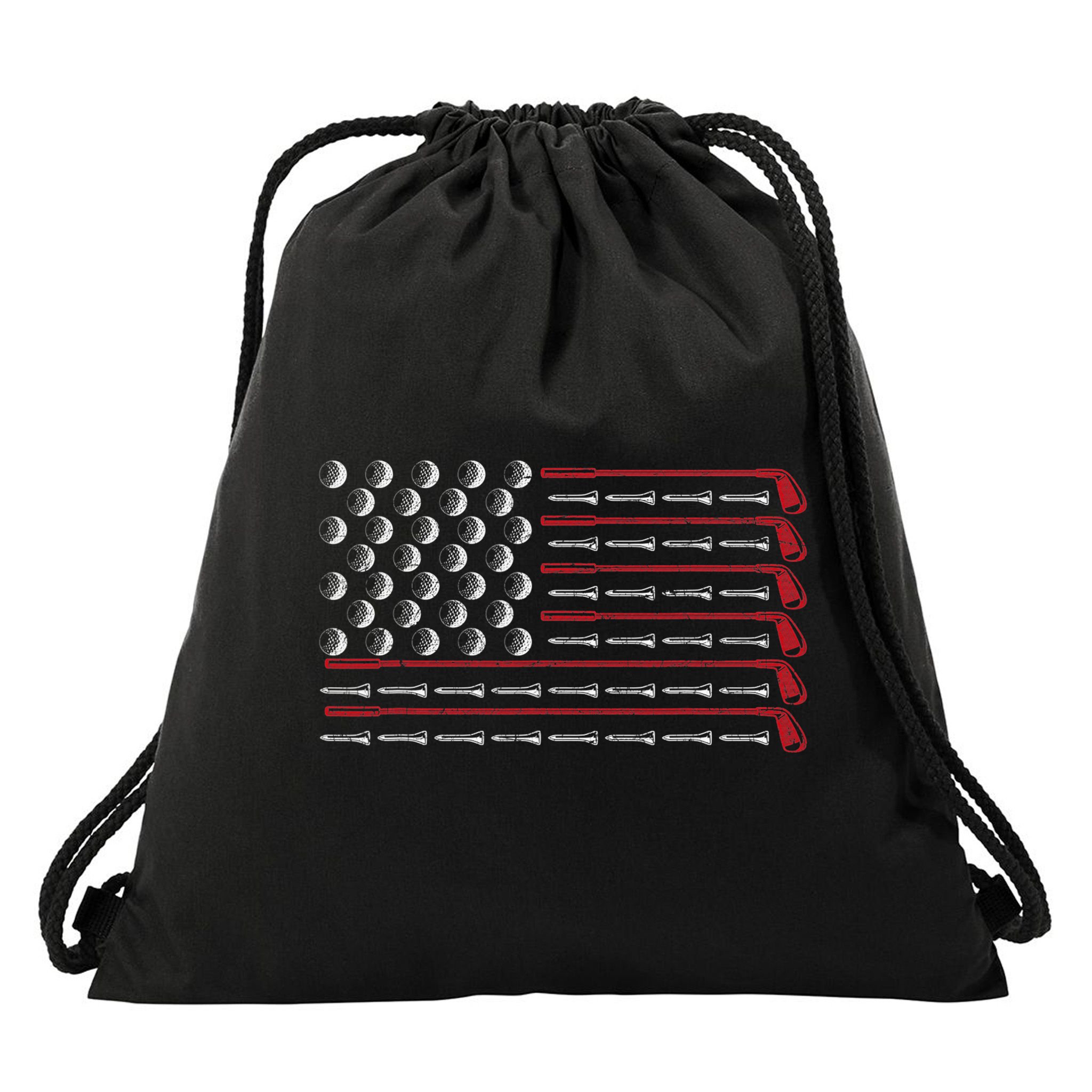 Retro American Flag Golf Gift for Golfer Funny Golf Club Drawstring Bag