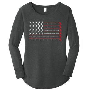 Retro American Flag Golf Gift for Golfer Funny Golf Club Women's Perfect Tri Tunic Long Sleeve Shirt