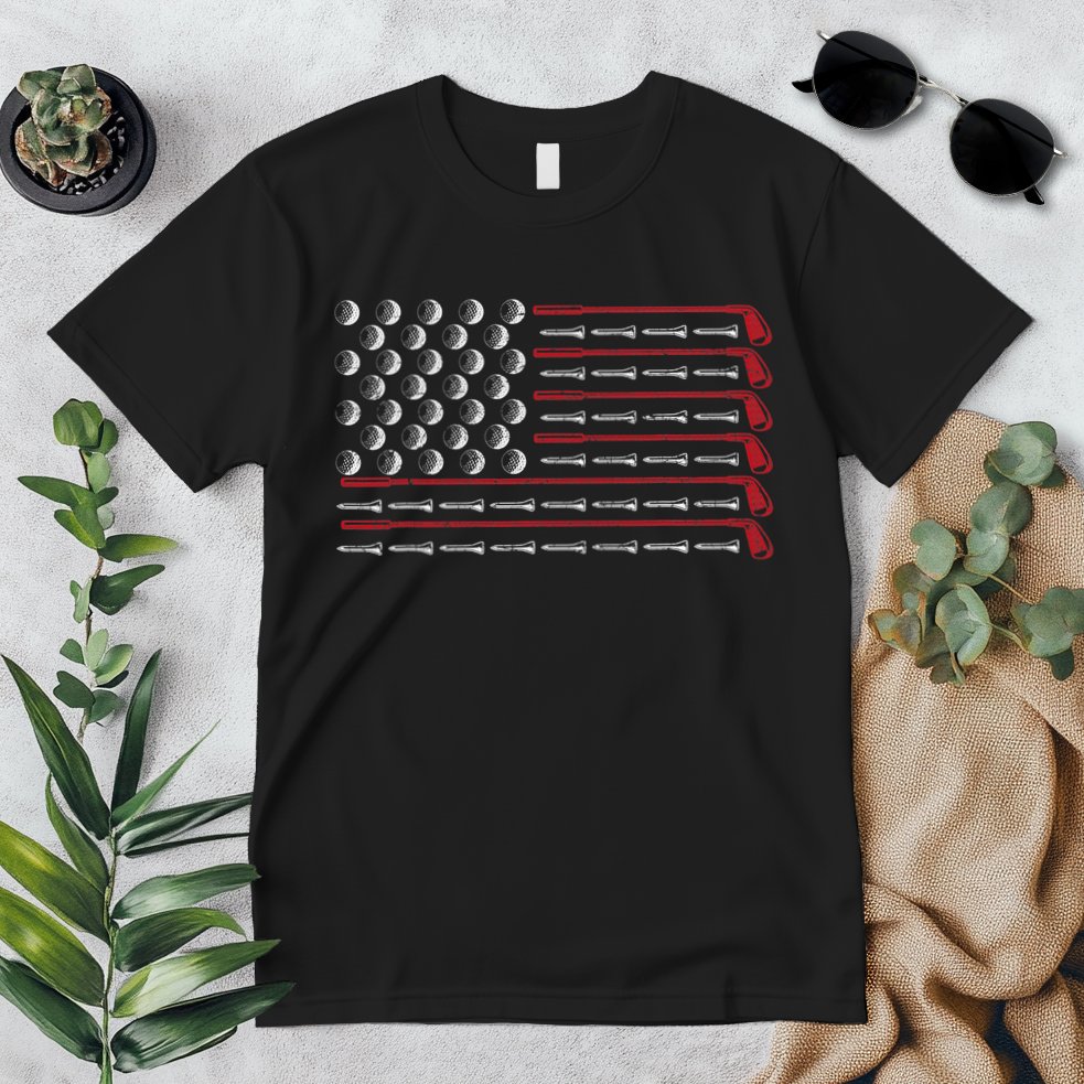 Retro American Flag Golf Gift for Golfer Funny Golf Club Premium T-Shirt