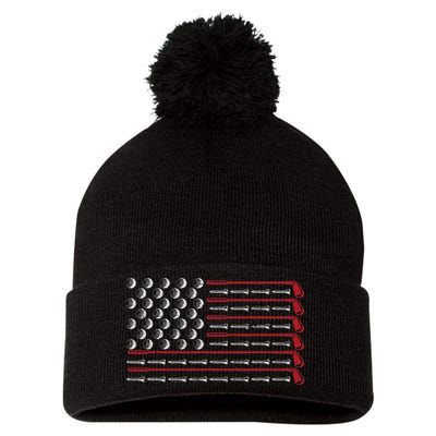 Retro American Flag Golf Gift for Golfer Funny Golf Club Pom Pom 12in Knit Beanie