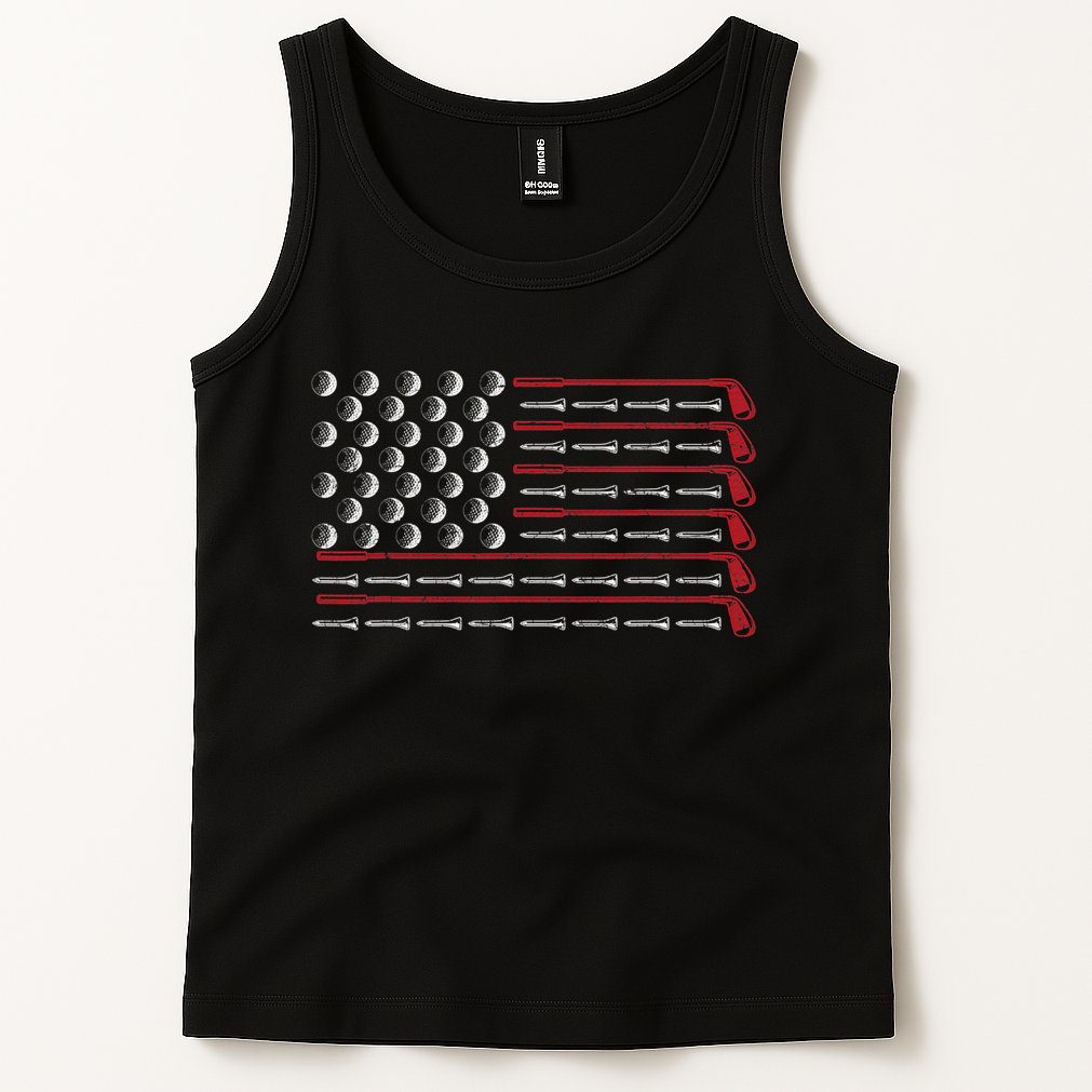 Retro American Flag Golf Gift for Golfer Funny Golf Club Tank Top