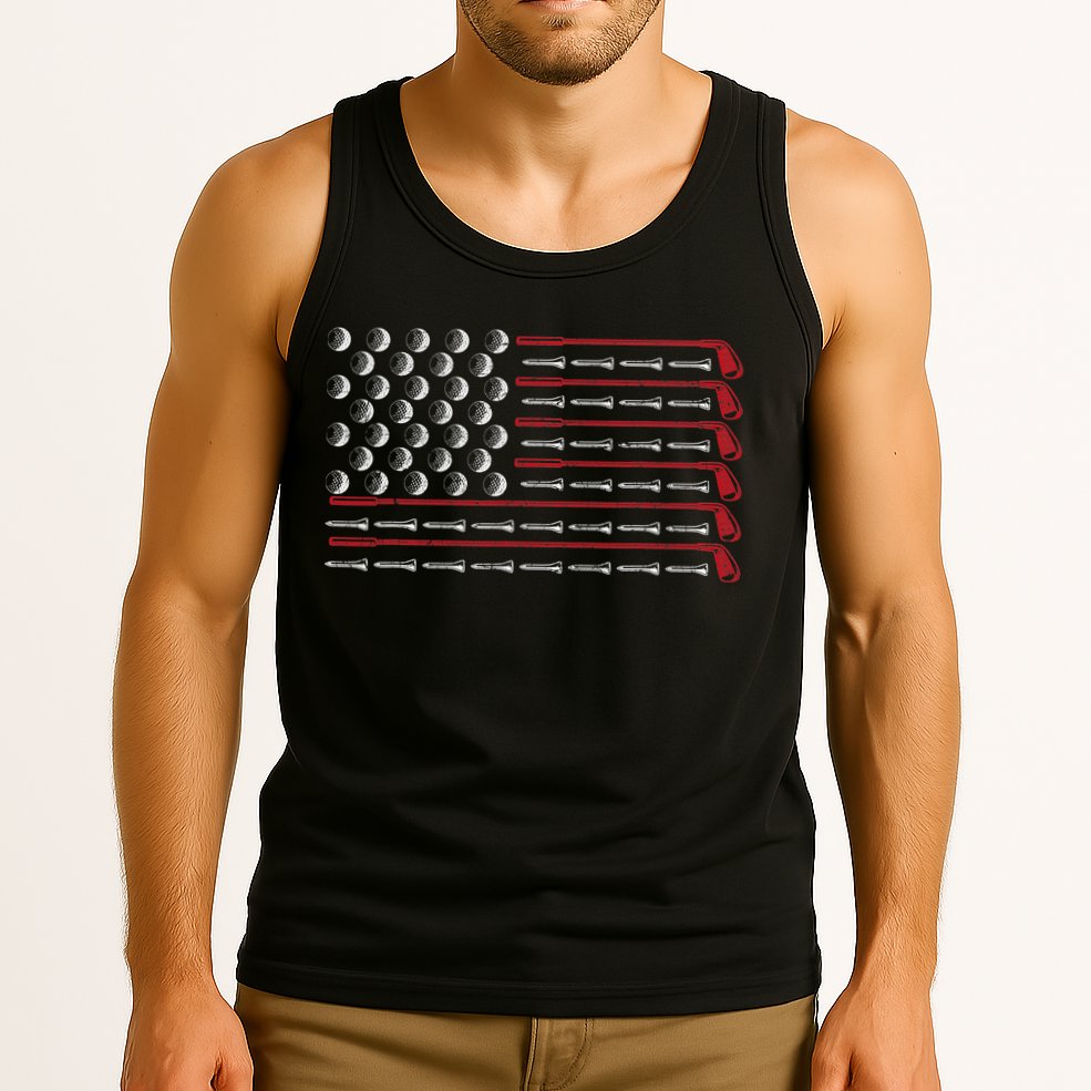 Retro American Flag Golf Gift for Golfer Funny Golf Club Tank Top