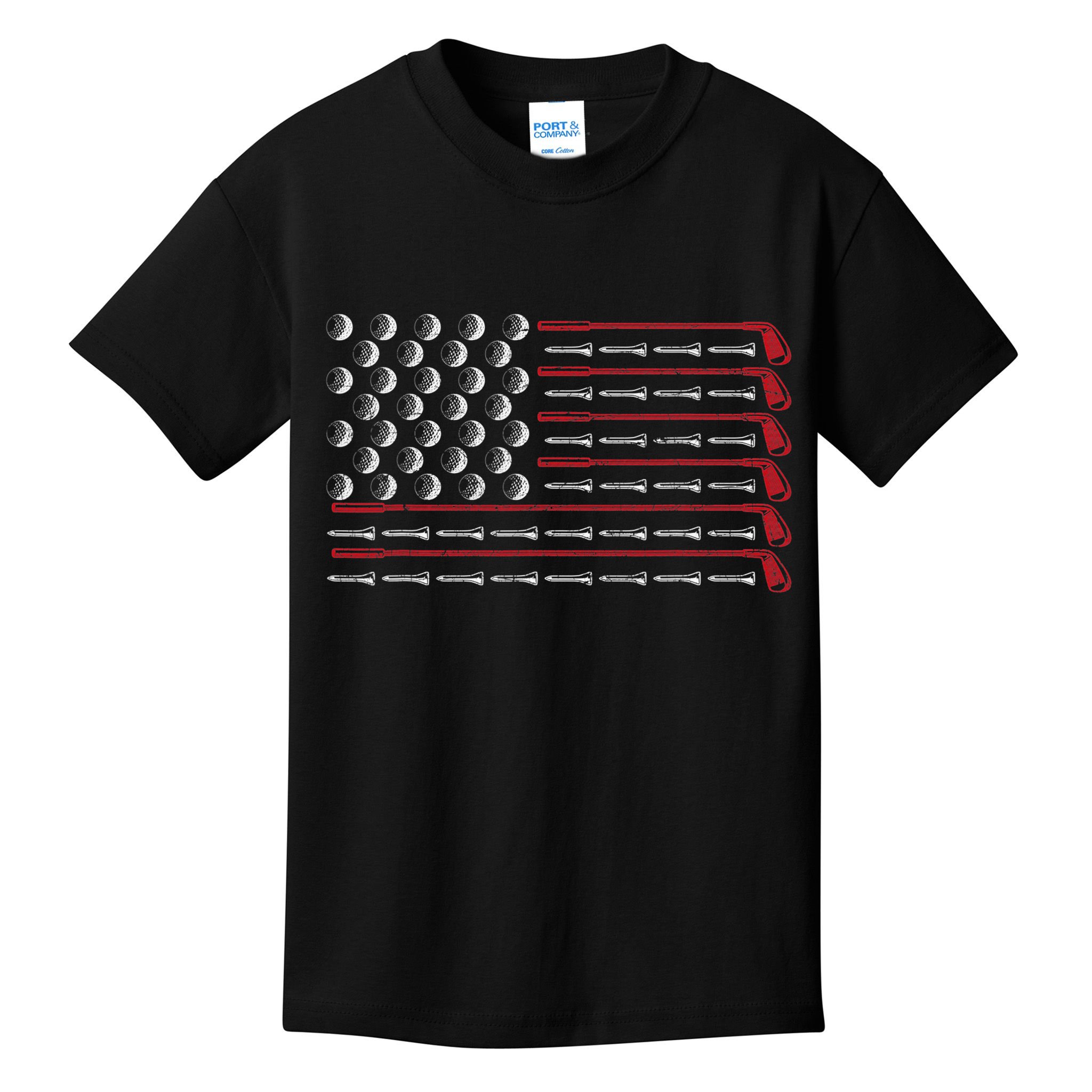 Retro American Flag Golf Gift for Golfer Funny Golf Club Kids T-Shirt