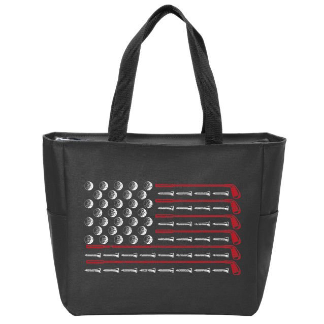 Retro American Flag Golf Gift for Golfer Funny Golf Club Zip Tote Bag
