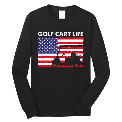 Retro American Flag Golf Gift for Golfer Funny Golf Long Sleeve Shirt