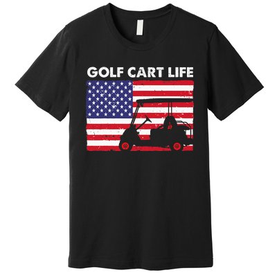 Retro American Flag Golf Gift for Golfer Funny Golf Premium T-Shirt