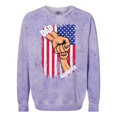 Retro American Flag Dad Daughter Fist Bump Fathers Days Gift Colorblast Crewneck Sweatshirt