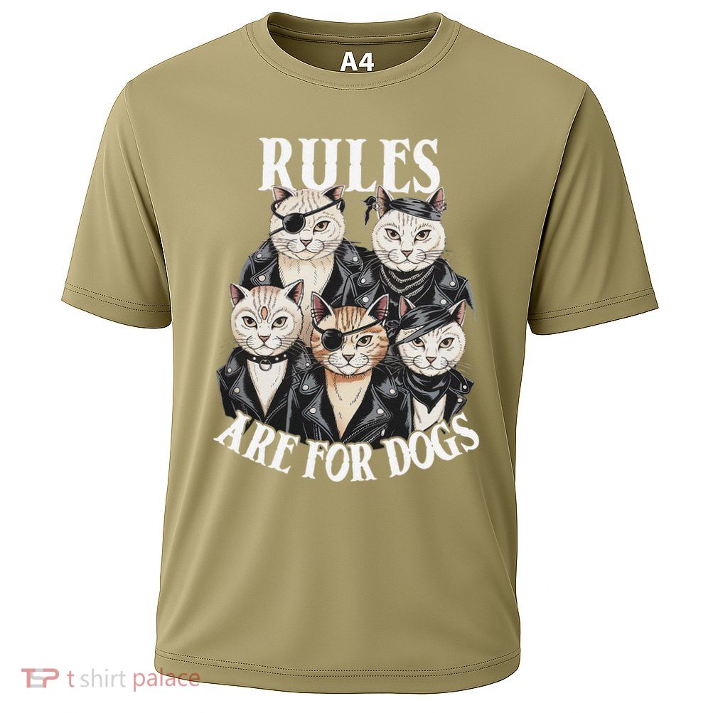 Rules Are For Dogs Funny Cat Biker Gang Cooling Performance Crew T-Shirt