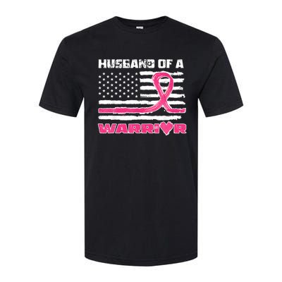 Ribbon American Flag Husband Of A Warrior Breast Cancer Softstyle® CVC T-Shirt