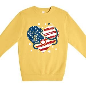 Retro American Flag Heart Nurse 4th Of July Nursing Mama Mom Gift Premium Crewneck Sweatshirt