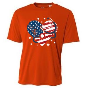 Retro American Flag Heart Nurse 4th Of July Nursing Mama Mom Gift Cooling Performance Crew T-Shirt