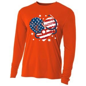 Retro American Flag Heart Nurse 4th Of July Nursing Mama Mom Gift Cooling Performance Long Sleeve Crew