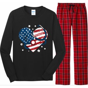 Retro American Flag Heart Nurse 4th Of July Nursing Mama Mom Gift Long Sleeve Pajama Set